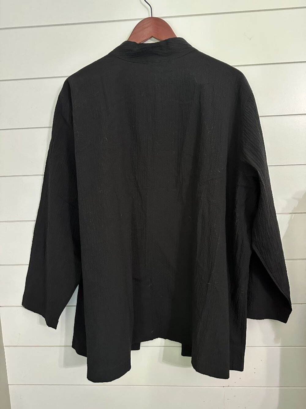 Eileen Fisher Crinkle Open Front Jacket Cardigan 3X Organic Cotton Black - Picture 5 of 5